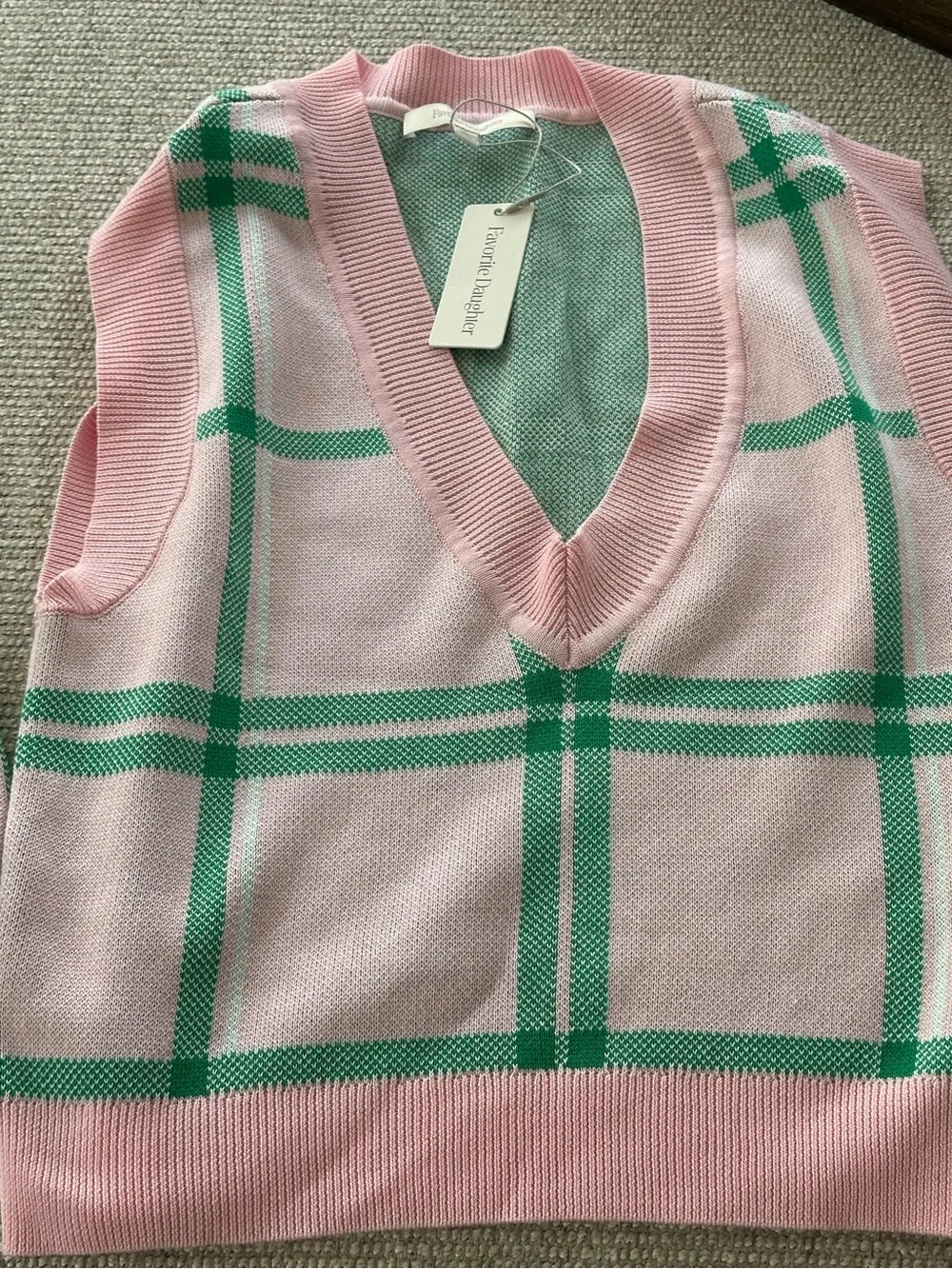 Favorite Daughter Pink and Green Plaid Knit Skirt Set New with Tags
